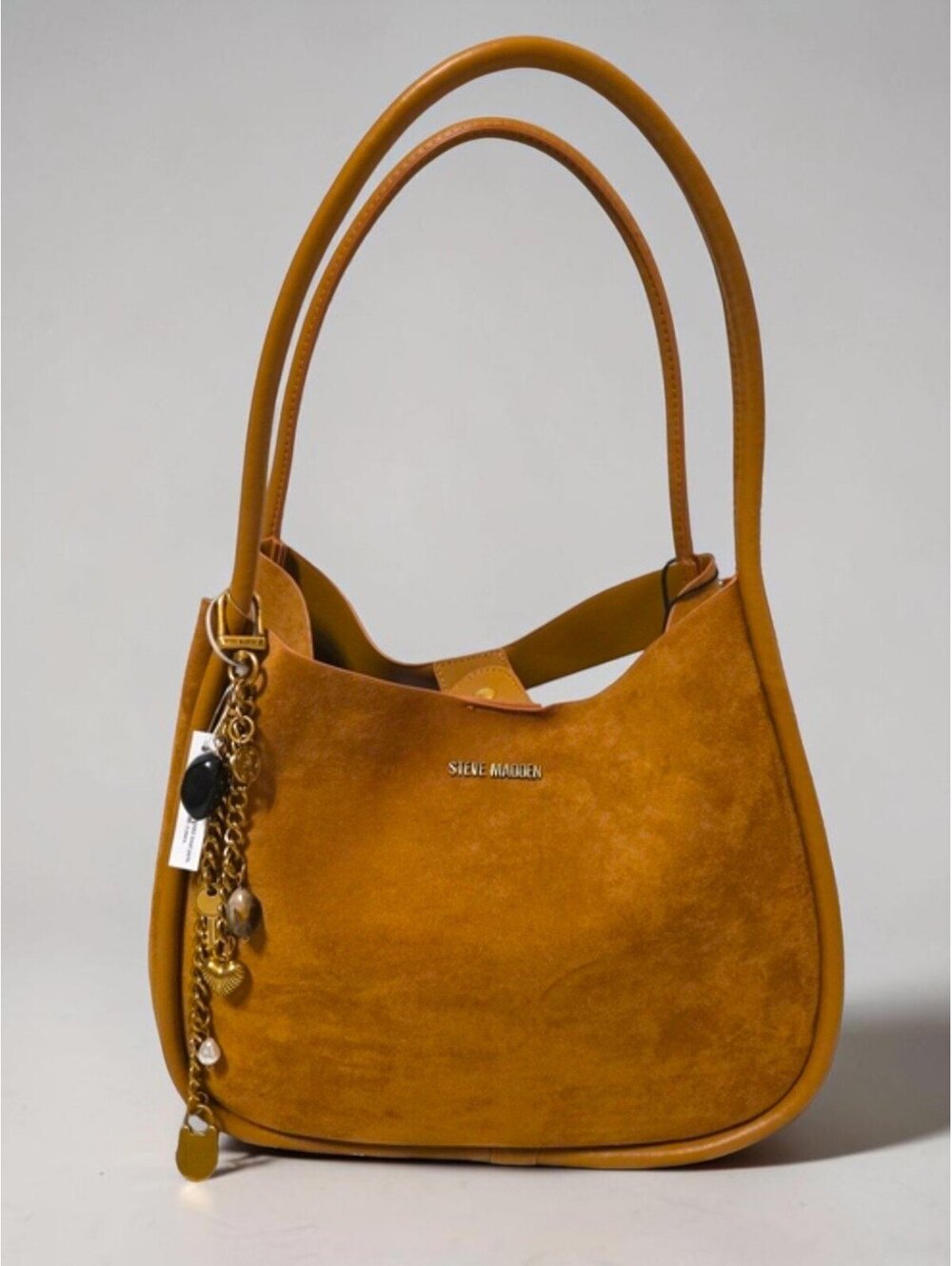 Steve Madden Women's Ochre Suede Shoulder Bag with Gold Purse Charm Accent NWT